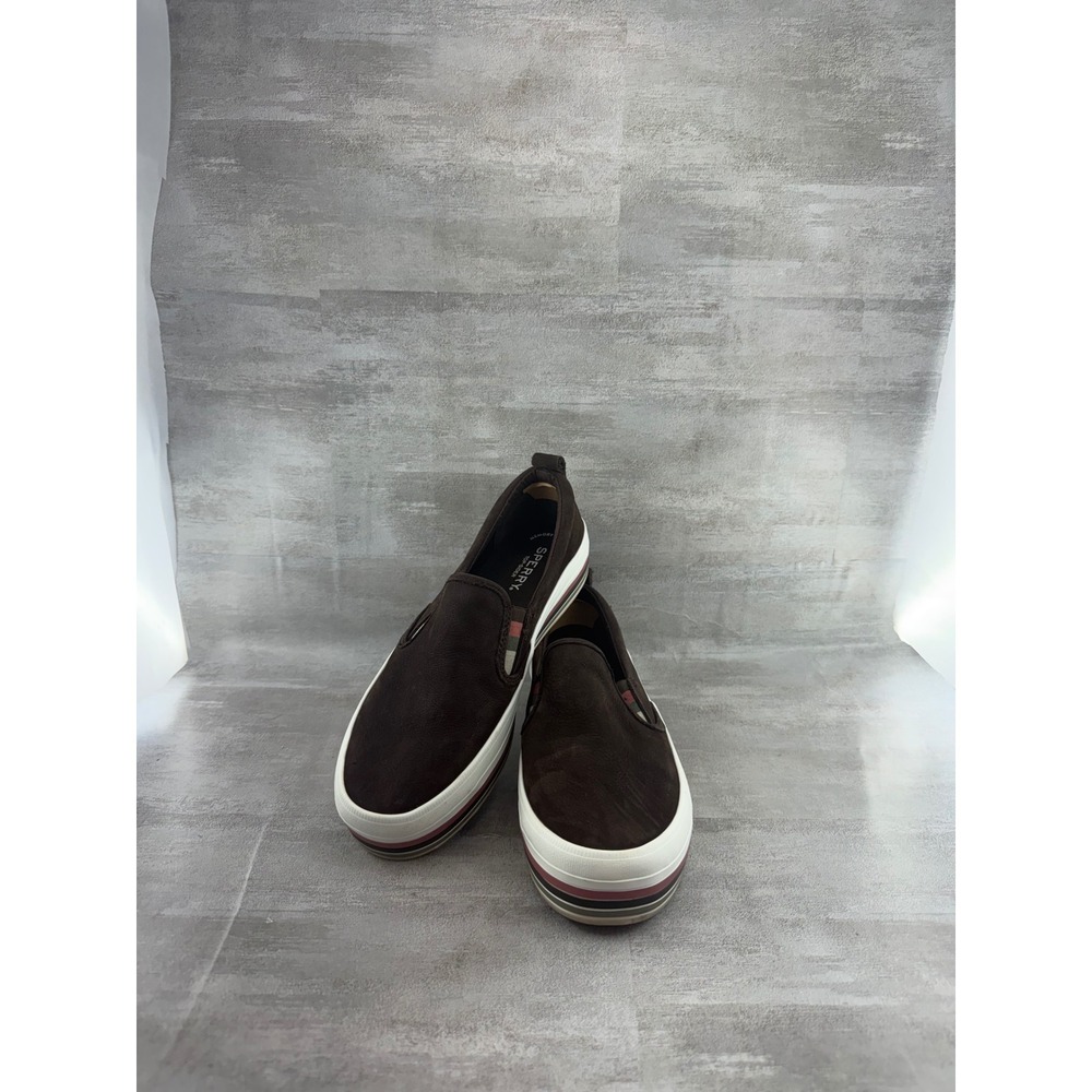 Sperry Crest Vibe Platform Brown Leather Slip On Sneakers STS87821 Women Sz 7.5